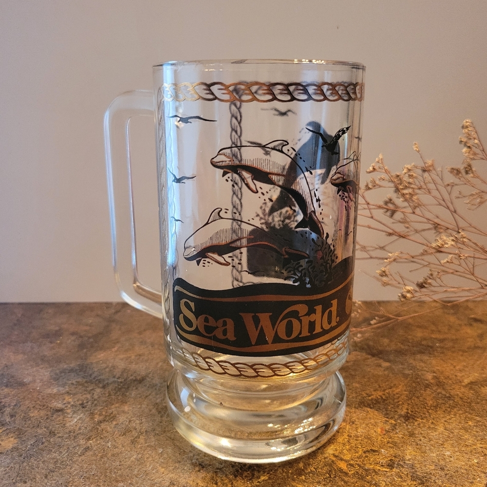 Sea World Vintage Stein Glass Mug with Dolphin Marine Life Design